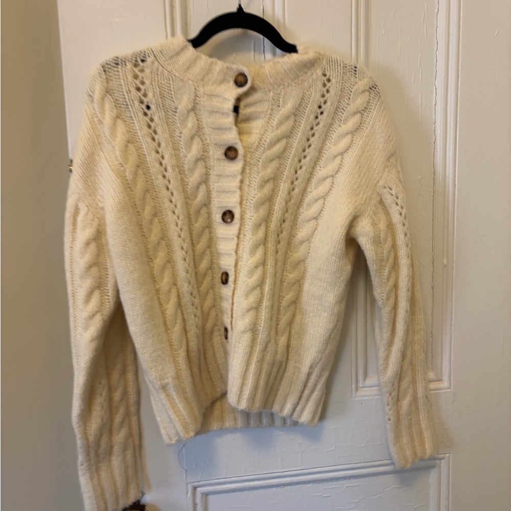 Rouje Cream Cable Button-Front Cardigan